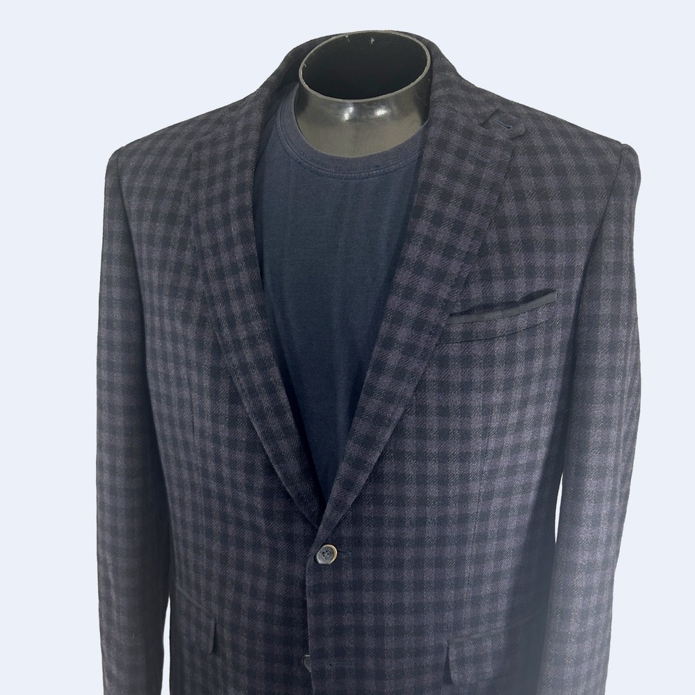 Tallia Sport Coat Mens 44R Slim Purple Black Gingham Check Paisley Lining Blazer